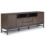Simpli Home AXCBAN-08 Banting Solid Hardwood and Metal 72 inch Wide Modern Industrial 72 inch Wide Entertainment TV Stand in Walnut Brown for TVs up to 80 inches