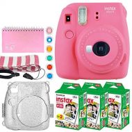 Fujifilm Instax Mini 9 Instant Camera (Flamingo Pink) + Fujifilm Instax Mini Twin Pack Instant Film (60 Exposures) + Glitter Case + Scrapbook Album + 6 Colored Lens Filters + Neck
