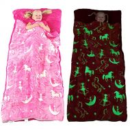 [아마존베스트]DreamsBe Unicorn Sleeping Bag Glow in The Dark Fairy Slumber Bag for Girls - Plush Glowing Girly Nap Mat for Kids- Luminescent Pink Large 66in x 30in Warm Durable Sleeping Blanket Pad for G