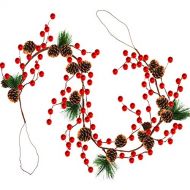 TURNMEON 6 Foot Christmas Garland Decor with Pine Cones Red Berries Bristle Pine Garland Xmas Decoration Indoor Outdoor Home Mantle Fireplace Holiday Decor