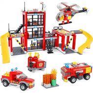 WishaLife City Fire Station Building Kit, Fun Firefighter Toy Building Set for Kids, with Toy Fire Truck, Helicopter, Best Learning Educational Roleplay STEM Toy Gift for Boys and Girls Age