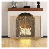 WMMING Golden Flat Fireplace Screen, Large Spark Guard Cover for Gas Fireplace/Log Wood Fires/Outdoor Stoves, 100×23×80cm Solid and Practical