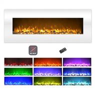 50” Electric Fireplace - Wall Mount - 10 Color LED Flame, NO Heat, 3 Media Options, Dimmer and Remote Control by Lavish Home (White)