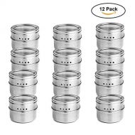 ICRI-SHOP Sauce Jar Container Stainless Steel Spice Jars 12pcs/Set Clear Lid Spice Tin Jar Stainless Steel Spice Sauce Storage Container Jars Kitchen 12 Pieces Stainless Steel Magnetic Spice