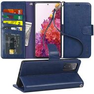 [아마존베스트]Arae Case for Samsung Galaxy S20 FE 5G PU Leather Wallet Case Cover [Stand Feature] with Wrist Strap and [4-Slots] ID&Credit Cards Pocket for Galaxy S20 FE 5G 6.5 inch (Blue)