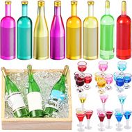 Sumind 33 Pieces Dollhouse Miniature Wine Bottles and Glasses Mini Cocktail Glasses Colorful Dollhouse Kitchen Accessories Cake Toppers for Dollhouse Decoration, Birthday Party Cak
