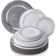 Silver Spoons MODERN ELEGANT DISPOSABLE 240 PC DINNERWARE SET | Heavy Duty Plastic Dishes | 80 Chargers | 80 Dinner Plates | 80 Salad Plates | for Upscale Wedding and Dining | Golden Glare Colle