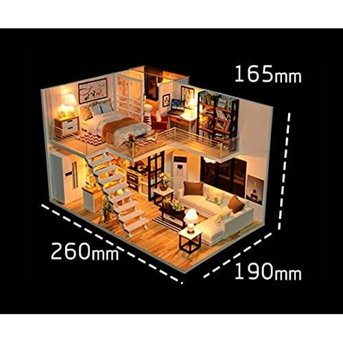  WYD DIY Loft Apartments Wooden Dollhouse Miniature Dolls House LED Lights Assembly Kit 3D Puzzle Crafts Toy Creative Children Birthday Gifts
