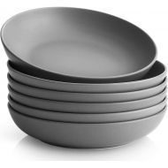 [아마존베스트]Y YHY Pasta Bowls Set of 6, Salad Serving Bowls Large, Ceramic Soup Bowls 30 Ounces, Porcelain Pasta Bowls and Plates Set, Grey Matte