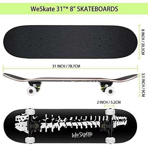  WeSkate Upgraded Skateboards for Beginners, 31 x 8 Complete Standard Skateboards for Kids Teen Boys & Girls, 8 Layer Canadian Maple Double Kick Concave Cruiser Skateboard with All-
