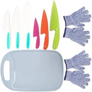 [아마존베스트]N+A 9PCS Kids Plastic Knife Set,Kids Safe Knife Set with 2 Pair Cut Resistant Gloves (Ages 6-12) & Kids Cutting Board,Real Kids Cooking Tool BPA-Free Kids Knives for Fruit, Bread, Cake
