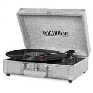 Victrola Vintage 3-Speed Bluetooth Portable Suitcase Record Player with Built-in Speakers Upgraded Turntable Audio Sound Includes Extra Stylus Light Gray