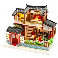 Roroom DIY Miniature and Furniture Dollhouse Kit,Mini 3D Wooden Doll House Craft Model Chinese Style with Dust Cover and Music Movement,Creative Room Idea for Valentines Day Birthd