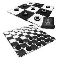 Splinter Woodworking Co. SWOOC Games - 2-in-1 Reversible Giant Checkers & Tic Tac Toe Game ( 4ft x 4ft ) - 100% High Density EVA Foam Mat & Pieces - Extra Large Checkers with Jumbo Checkerboard and Yard Si