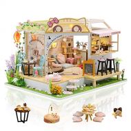 GuDoQi DIY Miniature Dollhouse Kit, Tiny House kit with Music and Dust Proof, Miniature House Kit 1:24 Scale, Great Handmade Crafts Gift for Mothers Day Birthday,Lovely Cats Coffee