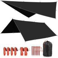 REDCAMP Hammock Rain Fly Waterproof and Lightweight, 10/12ft Tent Tarp for Camping Backpacking Hiking, Black/Green