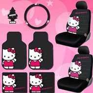 Yupbizauto New Design 8 Pieces Hello Kitty Car Seat Cover with 4 Rubber Mats, Steering Wheel Cover and Air Freshener