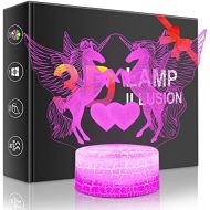 [아마존베스트]Palawell Unicorn 3D Night Light for Girls Birthday Gift-16 Changing Color Remote Control LED Kids Room Decor Lighting, 3D Led Illusion Lamp Kids Light with Charger …