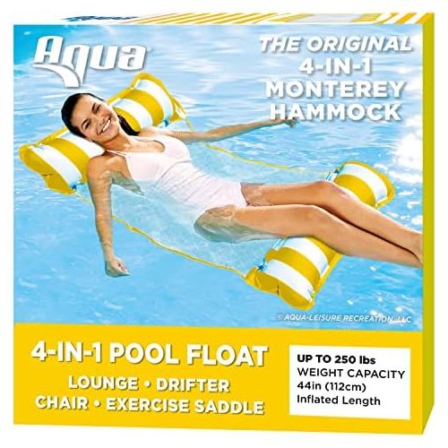  AQUA 4-in-1 Monterey Hammock Inflatable Pool Float, Multi-Purpose Pool Hammock (Saddle, Lounge Chair, Hammock, Drifter) Pool Chair, Portable Water Hammock, Golden Sunshine