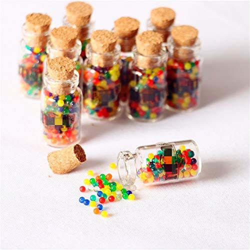  SXFSE 1:12 Dollhouse Miniature Scene Model 10 Pcs Mini Candy Glass Jar with Lid (Multicolored)
