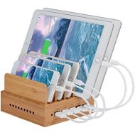 [아마존베스트]Yisen Handy Wooden USB Charging Station for Smartphones with 5 Ports for iPhone, iPad, Universal Phones, Tablets and Other USB Devices (with Power Cord)