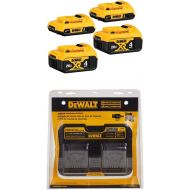 DEWALT 20V MAX Battery, Lithium Ion, 4-Ah & 2-Ah, 4-Pack with 12/20V MAX Charging Station/Dual Charger for Jobsite (DCB3244 & DCB102)