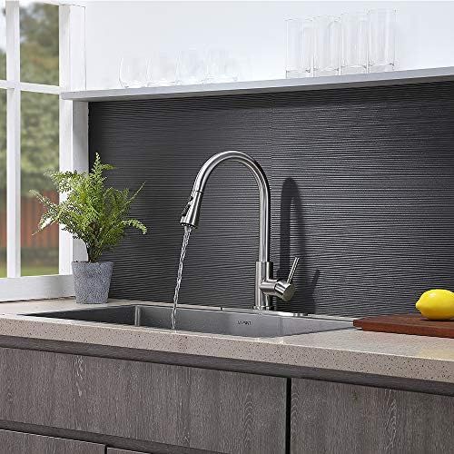  VESLA HOME Single Handle High Arc Pull Out Brushed Nickel Kitchen Faucet, Single Level Stainless Steel Kitchen Sink Faucets with Pull Down Sprayer