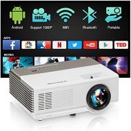 CAIWEI Full HD 1080P Supported Mini WiFi Projector with Bluetooth, Portable Outdoor Movie Android LCD Projector Wireless Mirroring & Digital Zoom for Smart Phone,TV Stick,HDMI,VGA,USB,Gam