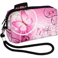 AUPET Pink Butterfly Design Digital Camera Case Bag Pouch Coin Purse with Strap for Sony Samsung Nikon Canon Kodak