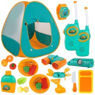 [아마존베스트]ToyVelt Kids Camping Tent Set -Includes Tent, Telescope, 2 Walkie Talkies, and Full Camping Gear Set Indoor and Outdoor Toy - Best Present for 3 4 5 6 Year Old Boys and Girls and U