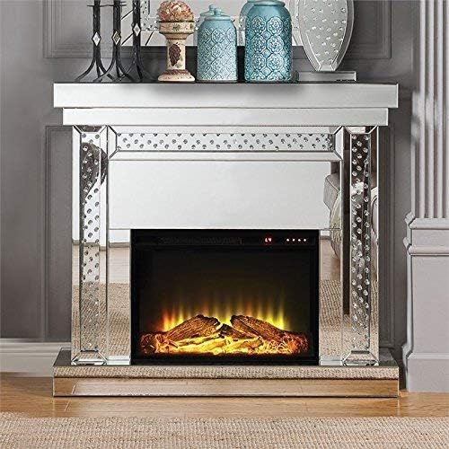 Acme Furniture Acme Nysa Fireplace - - Mirrored & Faux Crystals