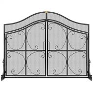 VIVOHOME 43.3 x 34 Inch Wrought Iron Fireplace Screen with Doors Metal Decorative Mesh Fire Spark Large Flat Guard Gate Cover Fireplace Barrier Panels Black
