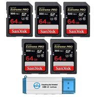 SanDisk 64GB SDXC SD Extreme Pro UHS-II Memory Card (Five Pack) 300MB/s 4K V30 U3 (SDSDXPK-064G-ANCIN) Bundle with (1) Everything But Stromboli 3.0 SD and Micro Card Reader