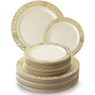 Silver Spoons ELEGANT DISPOSABLE 240 PC DINNERWARE SET | 120 Dinner | 120 Side Plates | Heavy Duty Disposable Plastic Dishes | Elegant Fine China Look | for Upscale Wedding and Dining (Venetian