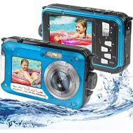 [아마존베스트]ISunFun Underwater Camera, Underwater Camera Full HD 2.7K 48MP Camera Waterproof with Two Screens, 16x Digital Zoom and Self-Timer