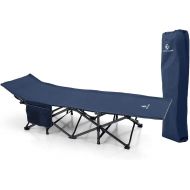 ALPHA CAMP Outdoor Folding Camping Cots for Adults 400 lbs, Portable Heavy Duty Sleeping Cot Durable Lightweight Outdoor Bed with Carry Bag,Navy Blue