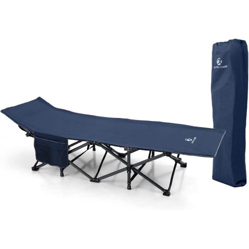  ALPHA CAMP Outdoor Folding Camping Cots for Adults 400 lbs, Portable Heavy Duty Sleeping Cot Durable Lightweight Outdoor Bed with Carry Bag,Navy Blue