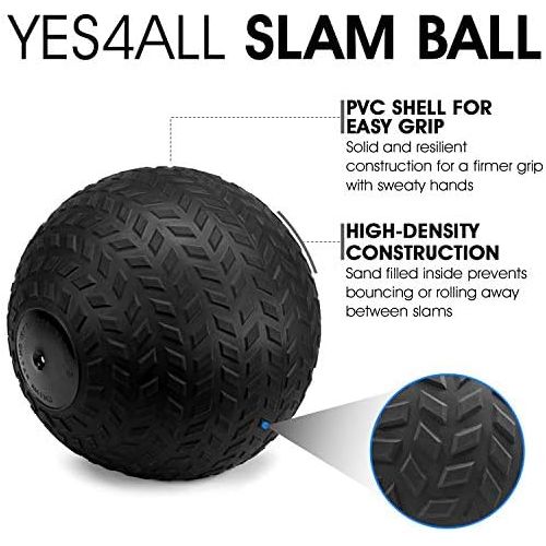  [아마존베스트]yes4all Slam Ball Black Medicine Ball Tyre Surface for Strength Training, Balance Training, Plyometric Training & Muscle