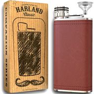 [아마존베스트]Harland 8 oz Wide Mouth Premium Pocket Flask 18/8#304 Stainless Steel Highest Food Grade | Soft Touch PU Leather Wrap | Classic Retro Style