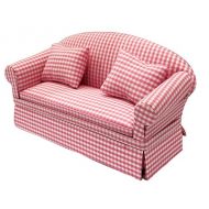 Inusitus Miniature Dollhouse Sofa - Dolls House Furniture Couch - Pink Checkered - 1/12 Scale (Pink Check)