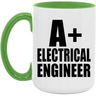 Gifts, A+ Electrical Engineer, 15oz Accent Coffee Mug Green Ceramic Tea-Cup with Handle, for Birthday Anniversary Valentines Day Mothers Fathers Day Party, to Men Women Him Her Friend Mom