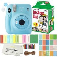 FUJIFILM INSTAX Mini 11 Instant Film Camera Plus Instax Film and Accessories Stickers, Hanging Frames and Microfiber Cloth (Sky Blue)