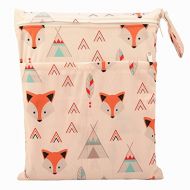 Hibaby Wet Dry Bag Baby Cloth Diaper Nappy Bag Reusable with Two Zippered Pockets (Baby Fox)