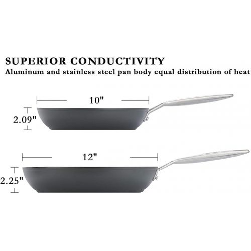  MSMK Nonstick 10 and 12 Frying Pan Skillet Set, Stay-Cool Handle, Non Stick Coating From USA, 4mm Stainless Steel Base Induction Compatible, Oven Safe, Dishwasher Safe Frying Pans