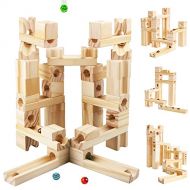 [아마존베스트]Onshine Wooden Marbles Run Block Toy Solid Wood Building Blocks Set Early Learning Construction Game for Kids (60pc Set)