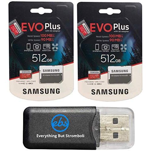 삼성 Samsung Evo Plus 512GB MicroSD Memory Card (2 Pack) Works with GoPro Hero 9 Black (Hero9) 4K UHD, UHS-I, U1, Speed Class 10, SDXC (MB-MC512) Bundle with (1) Everything But Strombol