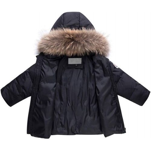  M&A Baby Girls Boys Winter Down Coat Fur Hooded Puffer Jacket and Padded Bib Pants 0-4Y