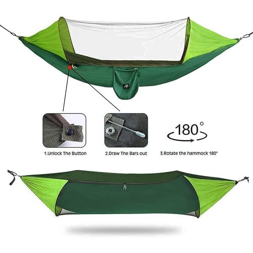  BD003- AYAMAYA Pop Up Tent with Net Hammock and Camping Lantern Fan - Camping Essentials