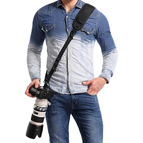  waka Rapid Camera Neck Strap with Quick Release and Safety Tether, Adjustable Camera Shoulder Sling Strap for Nikon Canon Sony Olympus DSLR Camera - Black