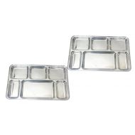 King International 100% Stainless Steel Six in one Dinner Plate Six sections divided plate Six section plate -Set of 2 Mess Trays Great for Camping, 36.8 cm
